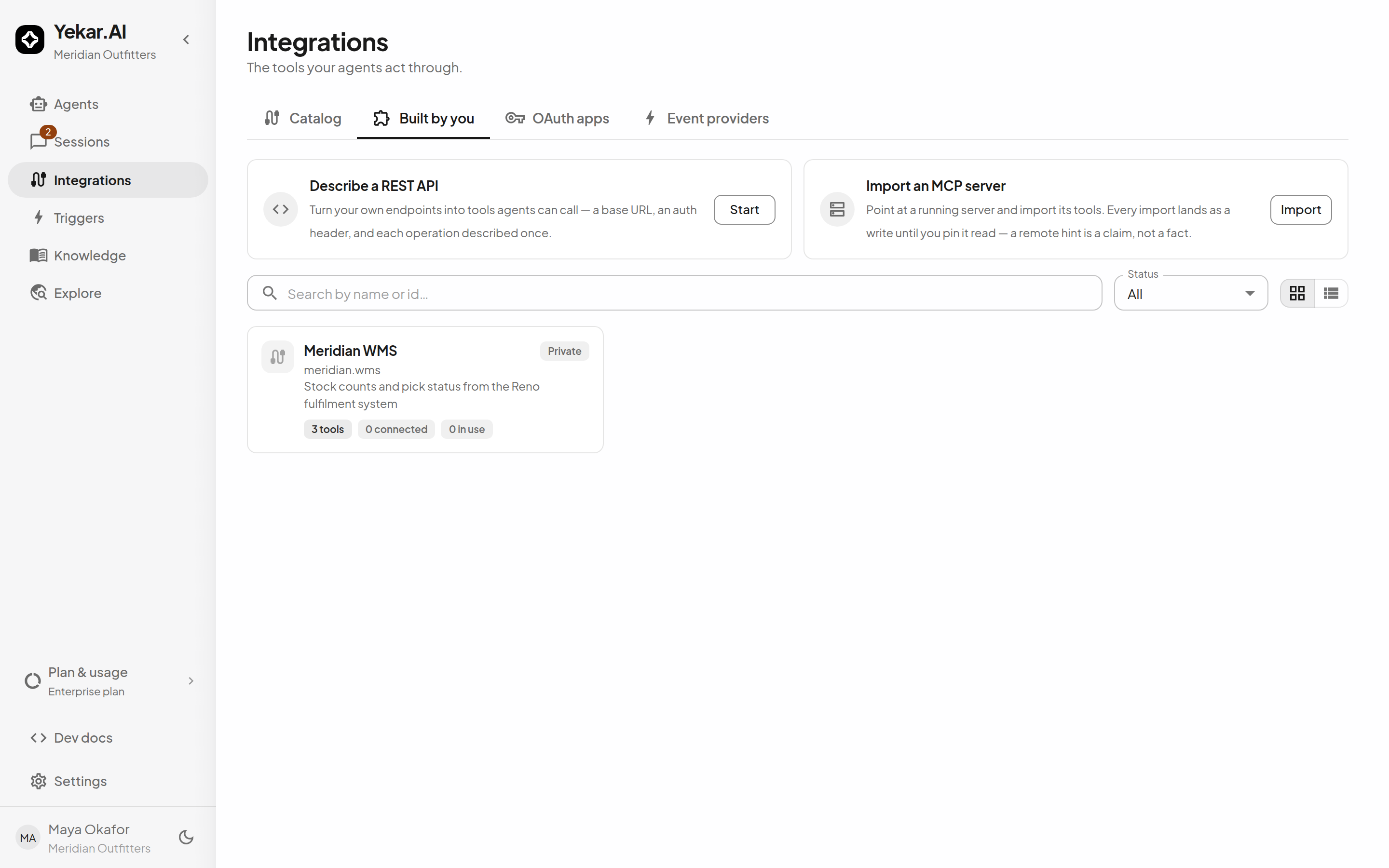 The two ways to build one: describe a REST API, or import an MCP server